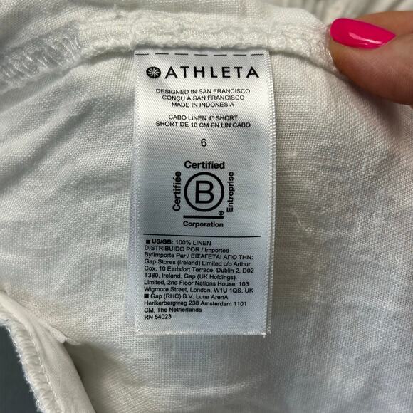 Athleta Cabo Linen 4" Shorts White Women's 6 Lightweight Summer Drawstring - Picture 5 of 5